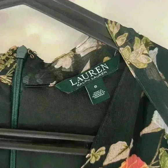 LAUREN RALPH LAUREN Women's Floral Tie-neck Chiffon Ruffled Tiered Midi Dress - Picture 5 of 6